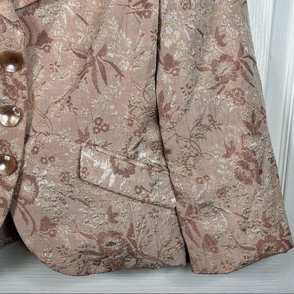 Anthropologie Tape Measure Jacquard Gold Floral Blazer Jacket Sz 8 - Picture 7 of 13